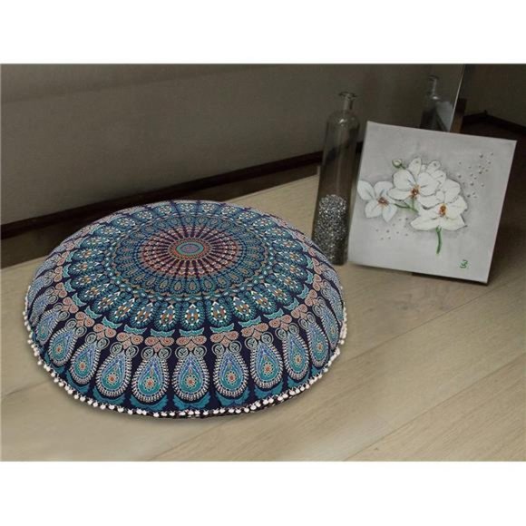 32" Blue Mandala Floor Pillow Cushion Seating Throw Cover Hippie Decorative - Picture 2 of 3